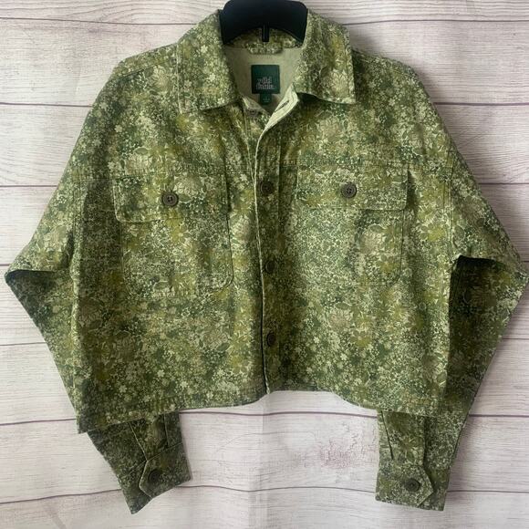 Wild Fable Green Floral Jacket Cropped Button Up with Pockets Long Sleeve Small - Picture 1 of 12
